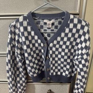 INC International Concepts Navy and White Checkered Cardigan